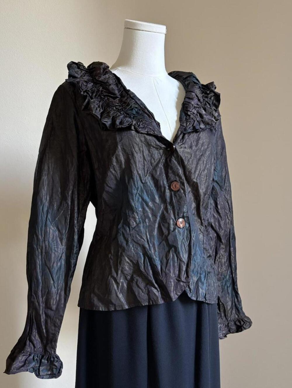 vintage Anne Fontaine crinkle metallic brown button up blouse - Picture 5 of 8